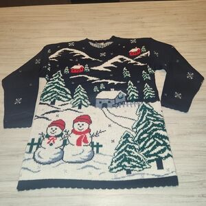 Nutcracker Vintage Snowman Christmas Sweater Navy Women's Size Small B4